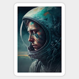 Sad Astronaut Orbiting Earth Sticker